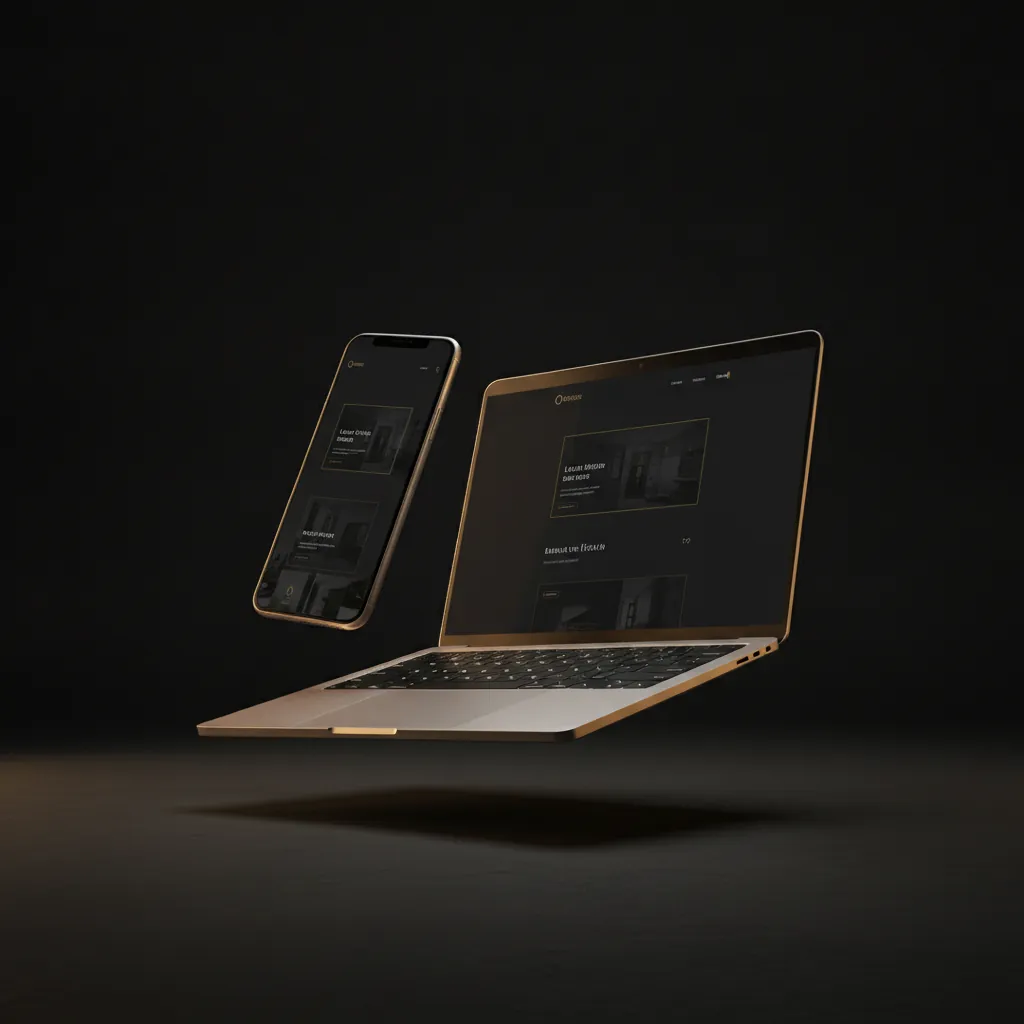 Sitio web inmobiliario premium en laptop y celular